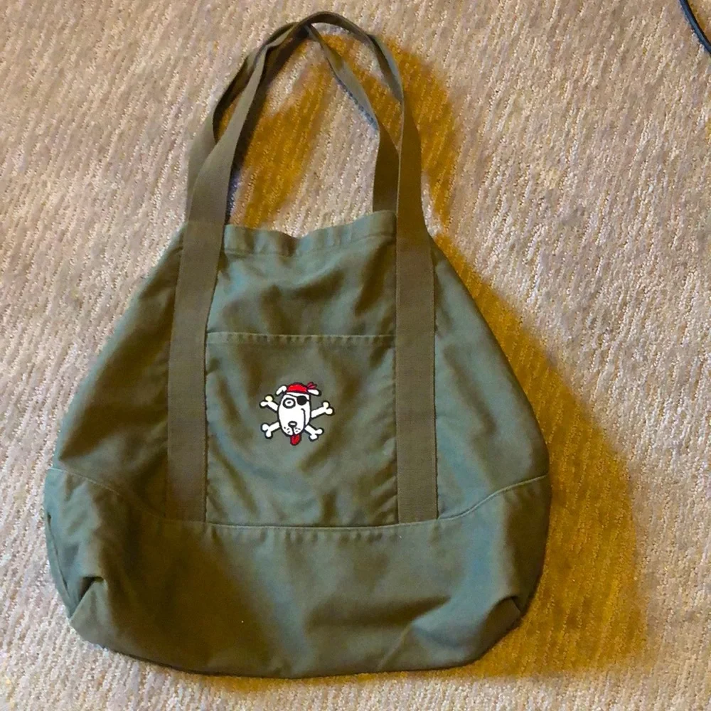 Pirate dog canvas tote bag, large, string sturdy, eco friendly, pockets.